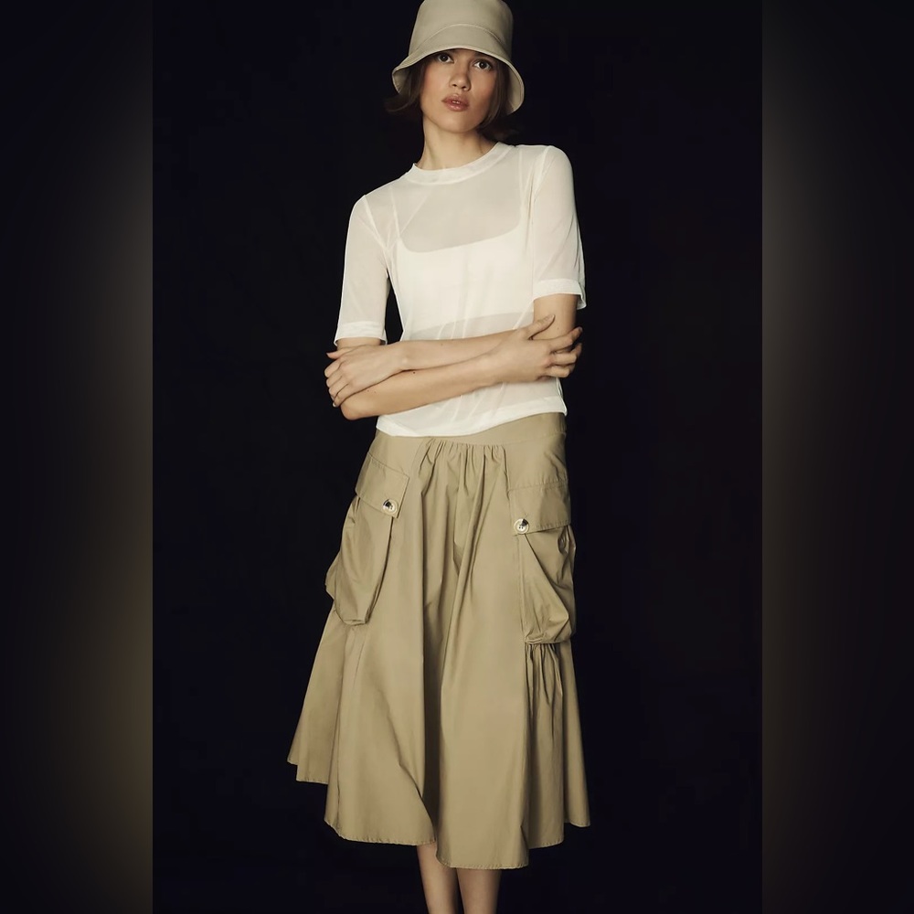 Anthropology Pleated A Line Tan Skirt